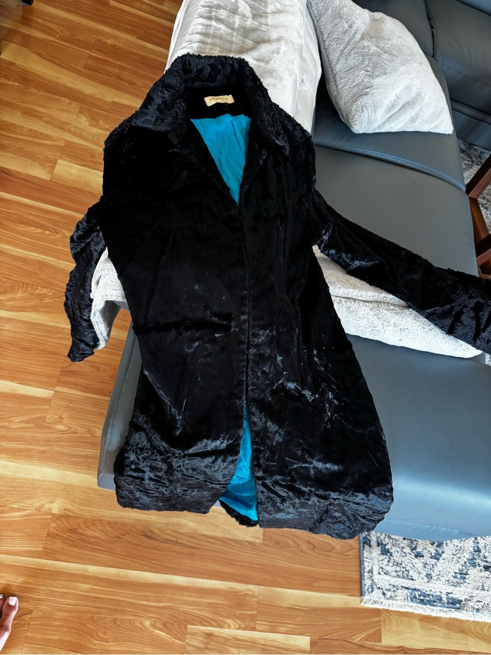 Black Teddy Jacket with Teal Lining - Women's Cozy Coat